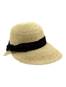Marone Dámsky slamený klobúk Cloche s čiernou stuhou - skrátená krempa vzadu