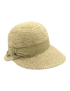 Marone Dámsky slamený klobúk Cloche s béžovou stuhou - skrátená krempa vzadu