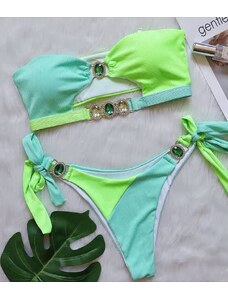 Webmoda Dámske exkluzívne tyrkysovo-zelené dvojdielne plavky s kryštálmi