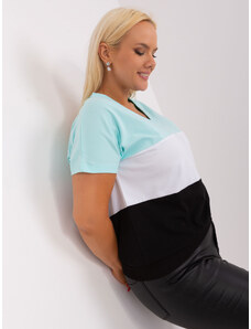 Fashionhunters Mint and black plus size blouse with short sleeves