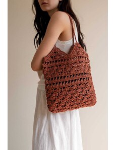 Plexida Raffia Tote Bag In Rust - Anemone