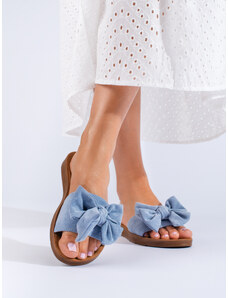 Blue women's slippers with Shelvt bow
