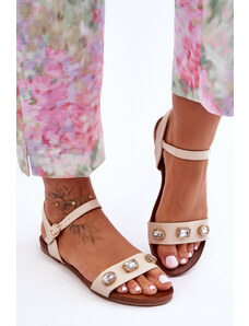 Basic Béžové sandále s ozdobami v podobe kamienkov Harrie