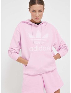Bavlnená mikina adidas Originals dámska, ružová farba, s kapucňou, s potlačou