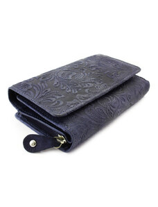 Arwel Tmavomodrá dámska stredná kožená peňaženka s poklopom Aspasia