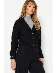 Trendyol čierny oversized pečiatkovaný kabát