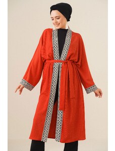 Bigdart 5865 Knitted Long Kimono With Embroidery - Tile