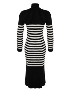 Trendyol Black maxi sveter pruhované šaty