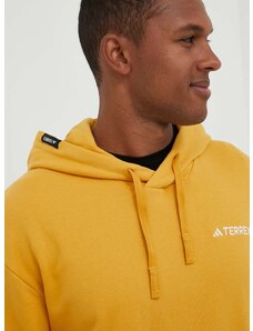 Tepláková mikina adidas TERREX Logo žltá farba, s kapucňou, jednofarebná