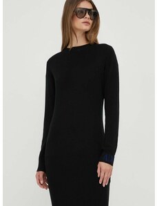 Vlnené šaty Armani Exchange čierna farba, midi, rovný strih
