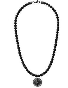 Manoki Pánský korálkový náhrdelník Diego Black - přírodní onyx, větrná růžice