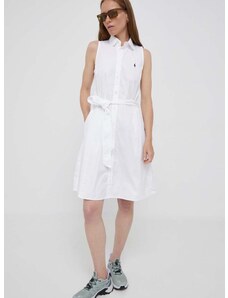 Bavlnené šaty Polo Ralph Lauren biela farba, midi, rovný strih