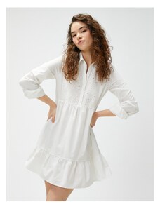 Koton Hrebenaté košeľové šaty s dlhým rukávom volánová bavlna