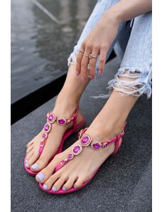 Givana Fuchsiové nízke sandále s kamienkami Leena