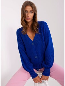 BADU Kráľovsky modrý vlnený sveter s gombíkmi a nafúknutými rukávmi