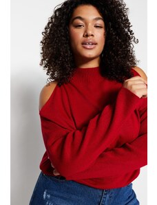 Trendyol Curve červený vystrihnutý detailný pletený sveter