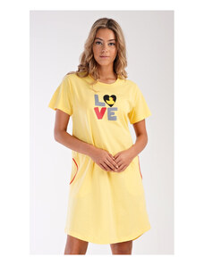 Vienetta Dámske domáce šaty s krátkym rukávom Kačička, farba žltá, 100% bavlna