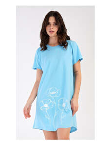 Vienetta Dámská noční košile s krátkým rukávem Leontýna, farba světle modrá, 100% bavlna