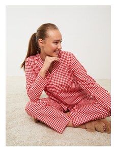 LC Waikiki Women's Shirt Collar Plaid Long Sleeved Pajamas Set