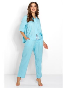 Momenti Per Me Luxusné ľanové pyžamo na gombíky Bounty modré, Farba modrá
