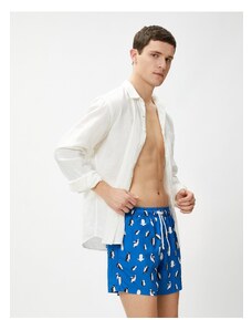 Koton Marine Shorts with Penguin Print with a lace-up waist, Pocket