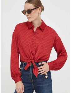Košeľa Guess dámska, červená farba, voľný strih, s klasickým golierom