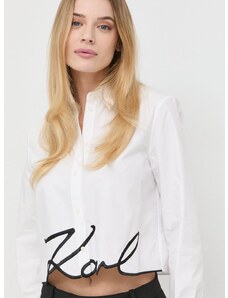 Bavlnená košeľa Karl Lagerfeld dámska, biela farba, regular, s klasickým golierom