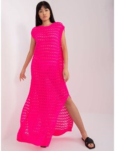 Fashionhunters Fluo pink summer knitted dress without sleeves