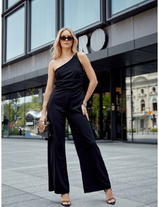 FASARDI Elegant one-shoulder overall with wide legs in black
