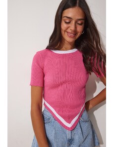 Happiness İstanbul Women's Pink Asymmetric Cut Crop Knitwear Blouse