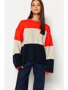 Trendyol Oranžová Jemná Textúrovaná Farba Blok Pletený sveter