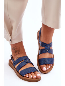 Basic Dámske modré lesklé jednoduché sandále
