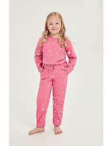 Taro Zateplené dievčenské pyžamo Erika ružové s hviezdičkami