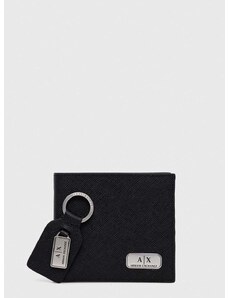 Kožená peňaženka a kľúčenka Armani Exchange pánsky, čierna farba, 958487 CC843
