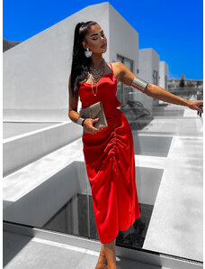 ErikaFashion Červené elegantné šaty STELLAR s riasením