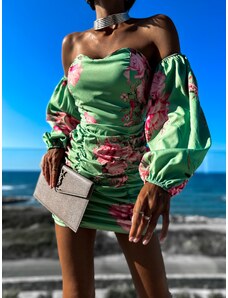 ErikaFashion Zelené elegantné šaty RILEY s kvetinovým vzorom