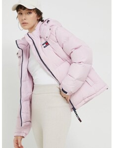 Páperová bunda Tommy Jeans dámska,fialová farba,,DW0DW14661