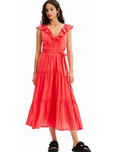 Šaty Desigual červená farba, midi, áčkový strih