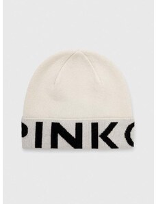 Vlnená čiapka Pinko béžová farba, z tenkej pleteniny, vlnená, 101507.A101