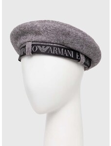Vlnená baretka Emporio Armani šedá farba, vlnený