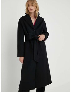 Vlnený kabát Liviana Conti čierna farba, prechodný, oversize
