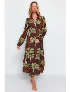 Trendyol Collection Tropické vzorované Maxi tkané kimono a kaftan