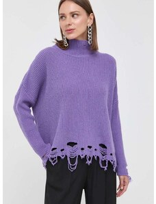 Vlnený sveter Pinko dámsky, fialová farba, s rolákom, 101787.A15H