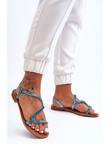 Kesi Women's cargo sandals with Hayen blue ornaments