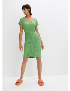 bonprix Vrúbkované šaty na gombičky, s riasením, farba zelená