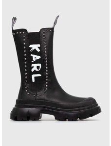 Kožené členkové topánky Karl Lagerfeld TREKKA MAX KC dámske, čierna farba, na platforme, KL43591