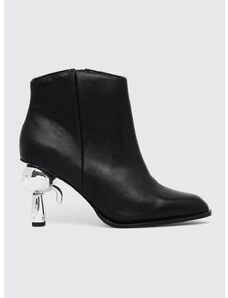 Kožené členkové topánky Karl Lagerfeld IKON HEEL dámske, čierna farba, na podpätku, KL39035