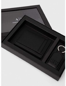 Kožené puzdro na karty a prívesok Armani Exchange čierna farba, 958510 3F892