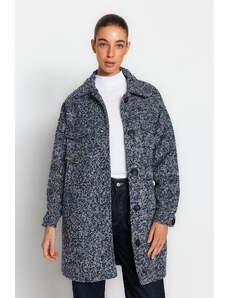 Trendyol Navy Blue oversized široký strih vrecko detailný boucle kabát