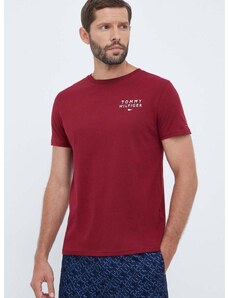 Bavlnené tričko Tommy Hilfiger bordová farba, melanžový